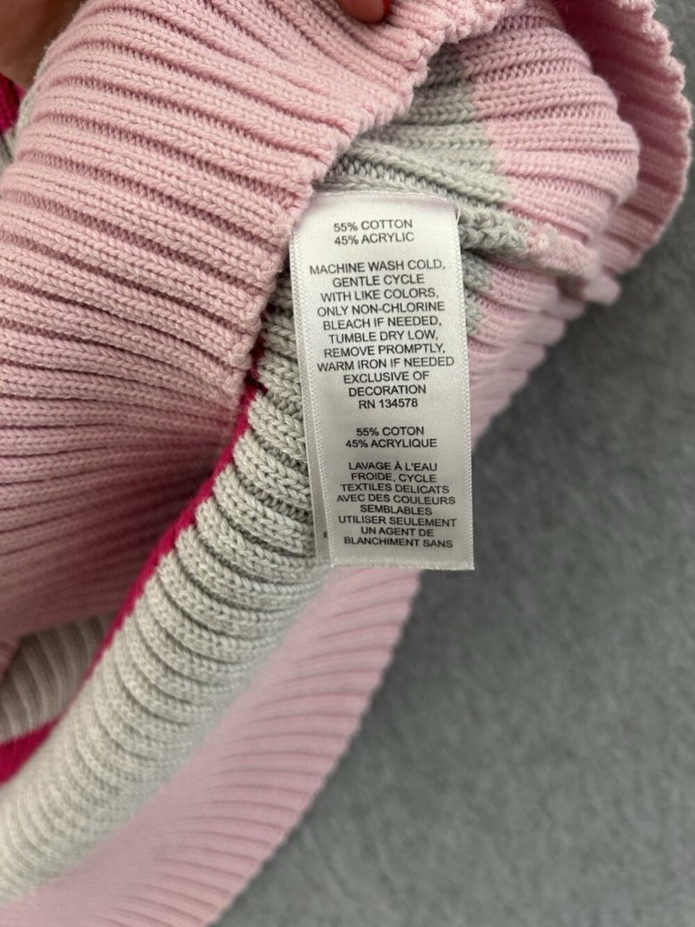 Vineyard Vines Sweater Size M Striped Boatneck Gray Pink Preppy - Picture 6 of 8